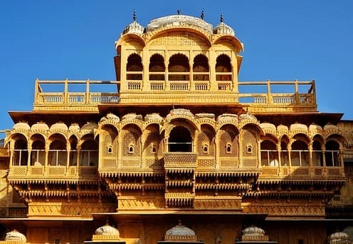 Beautiful Nathmal Ki Haveli with detailed carvings, among the famous tourist places in Jaisalmer.